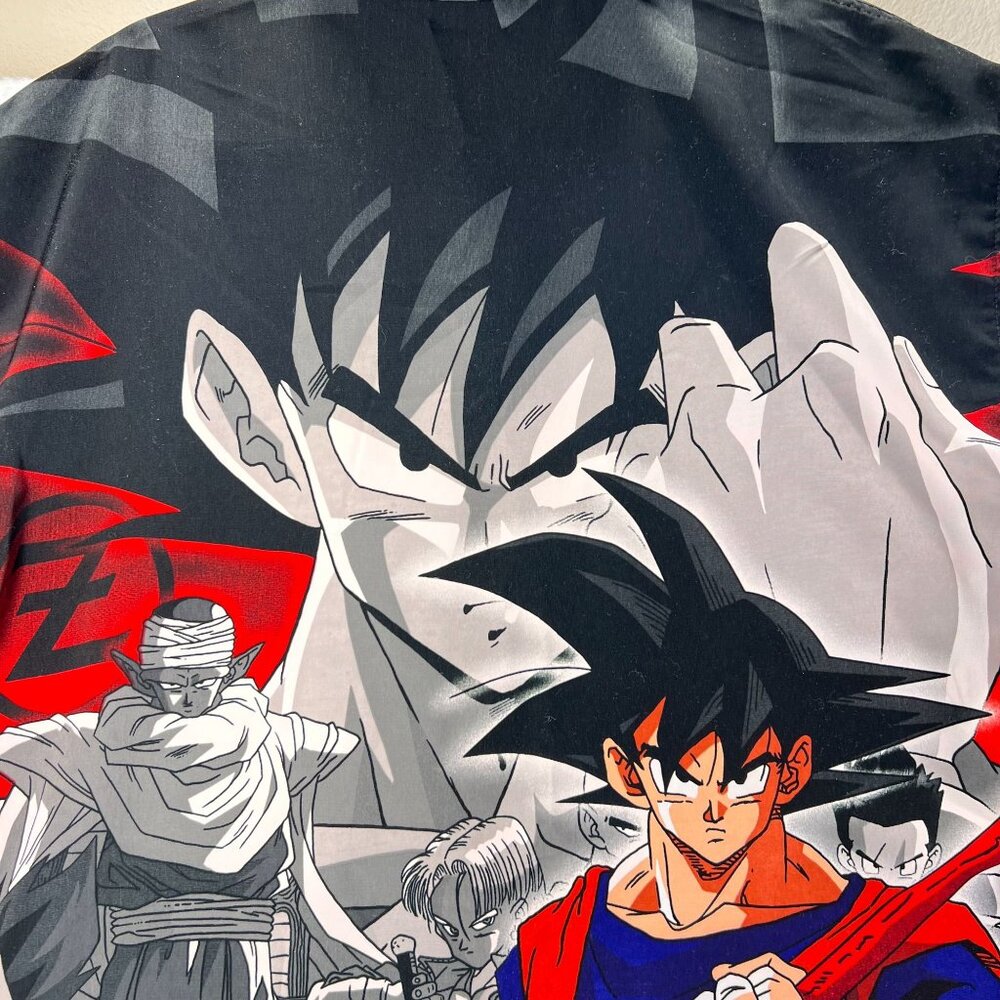Vtg Dragon Ball Z Anime GOKU Graphic Shirt Y2K All Over Print Button Up Mens Lg - Picture 8 of 14